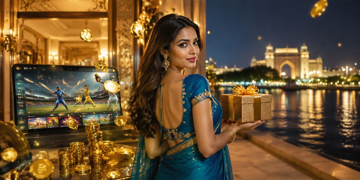 Indian woman betting online with saree and smartphone