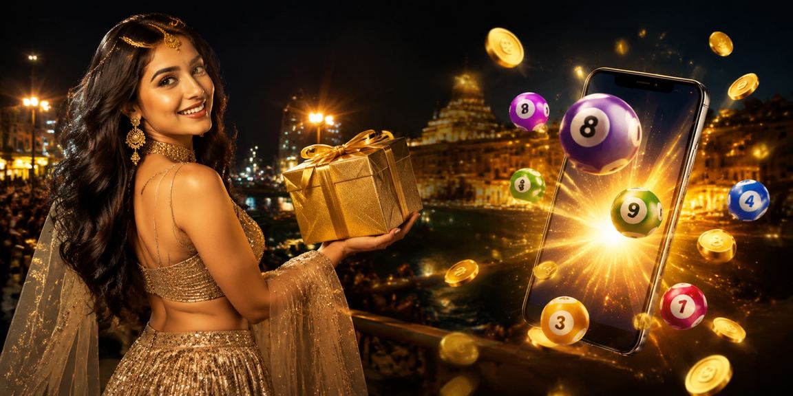Mumbai Bandra lottery scene with Bollywood theme