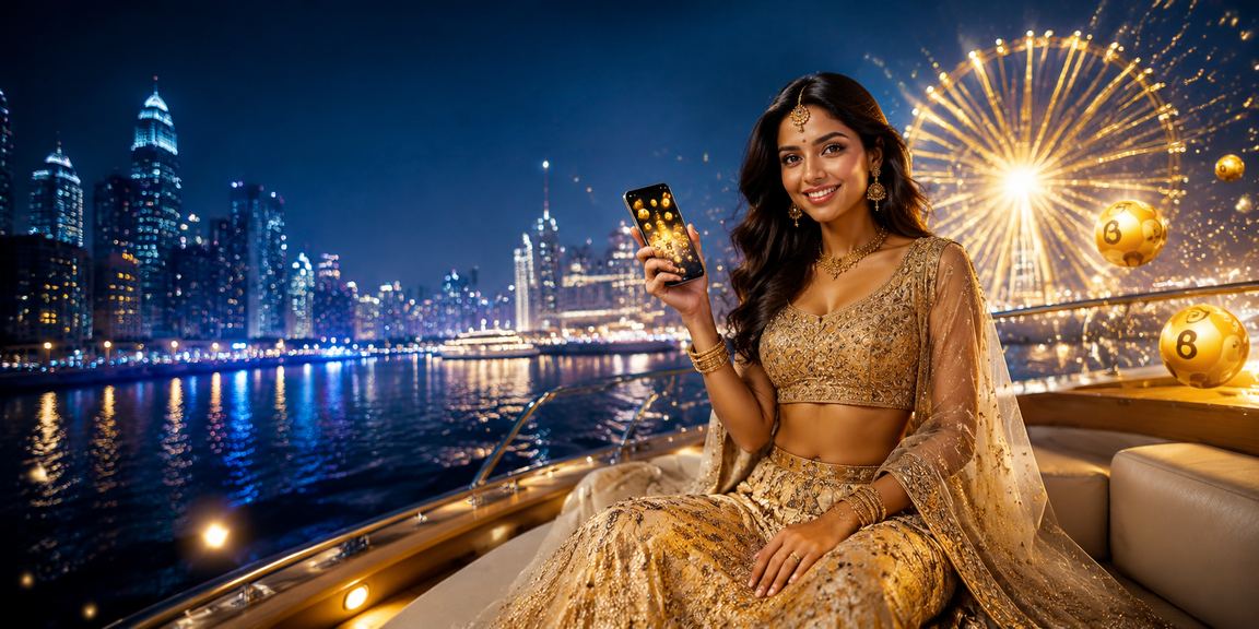 Mumbai woman playing lottery online in festive attire